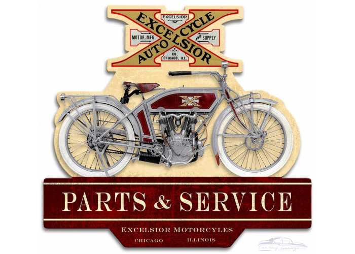 Double Sided Excelsior Motorcycle Metal Sign - 17" x 16"