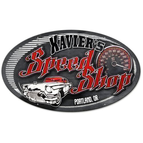 Speed Shop Personalized Metal Sign - 24" x 14"