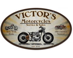 Motorcycle Sales Repair Personalized Metal Sign - 24" x 14"