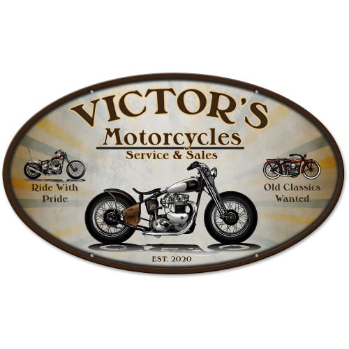 Motorcycle Sales Repair Personalized Metal Sign - 24" x 14"