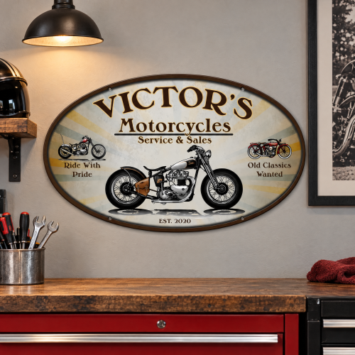 Motorcycle Sales Repair Personalized Metal Sign - 24" x 14"