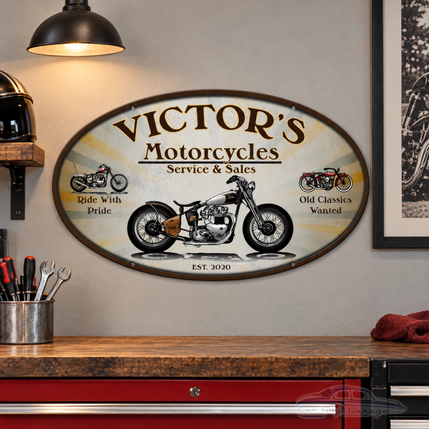 Motorcycle Sales Repair Personalized Metal Sign - 24" x 14"