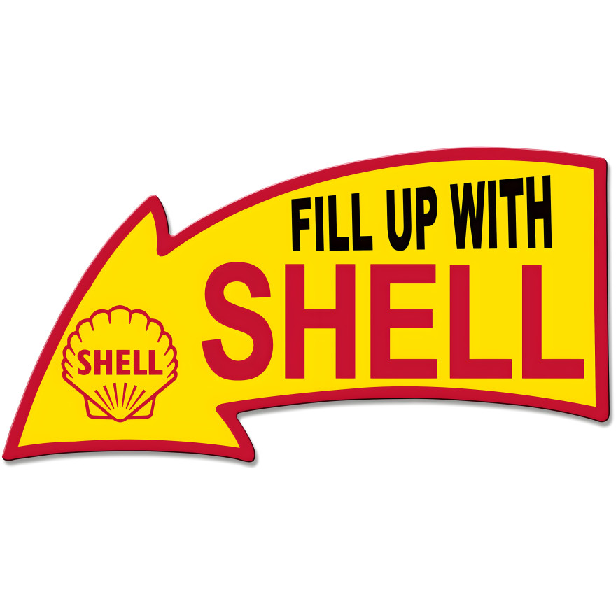 Fill Up with Shell Arrow Shape Metal Sign - 14" x 26"