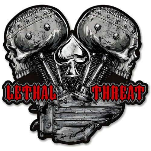 Leth202 - Lethal Threat V Twin Skulls Metal Sign