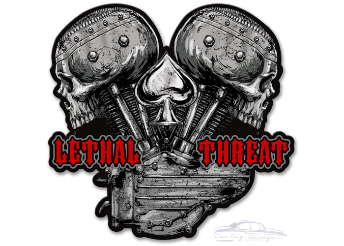 Leth202 - Lethal Threat V Twin Skulls Metal Sign