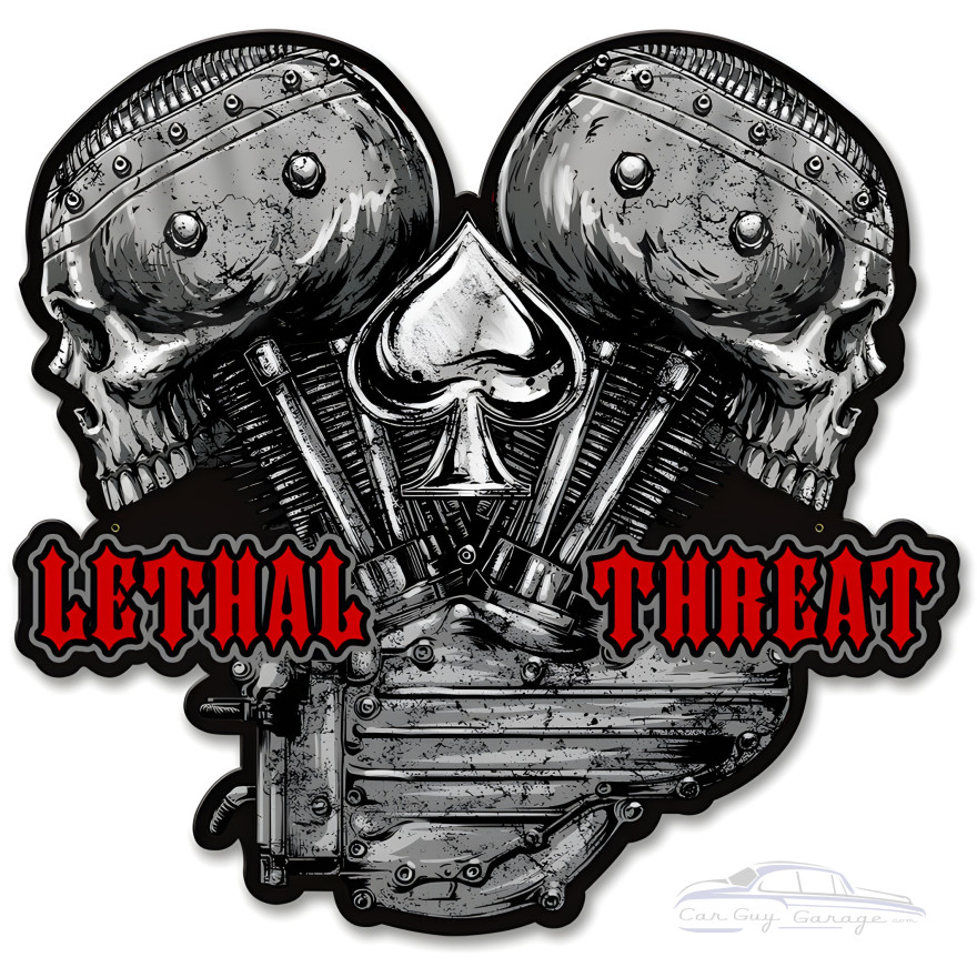 Leth202 - Lethal Threat V Twin Skulls Metal Sign