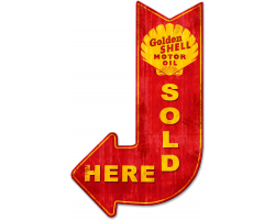 Shell Motor Oil sold here arrow grunge metal sign - 15" x 24"