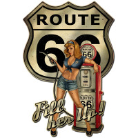 Route 66 Fill Er Up Grunge Metal Sign - 16" x 24" Custom Shape
