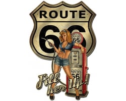 Route 66 Fill Er Up Grunge Metal Sign - 16" x 24" Custom Shape