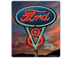 Ford V-8 Metal Sign - 18" x 20"