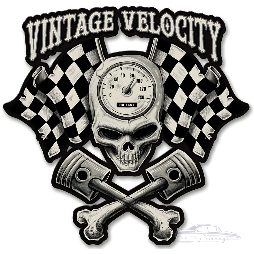 Leth200 - Vintage Velocity Skull Flags Metal Sign