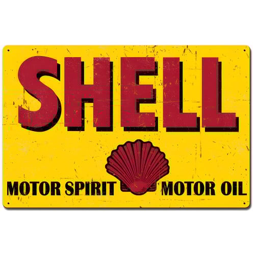 Motor Spirit Motor Oil Shell Grunge Metal Sign - 24" x 16"