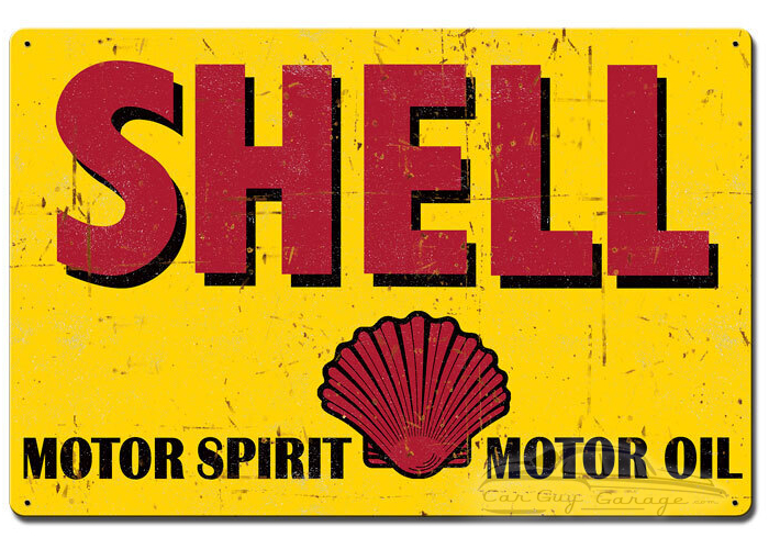 Motor Spirit Motor Oil Shell Grunge Metal Sign - 24" x 16"