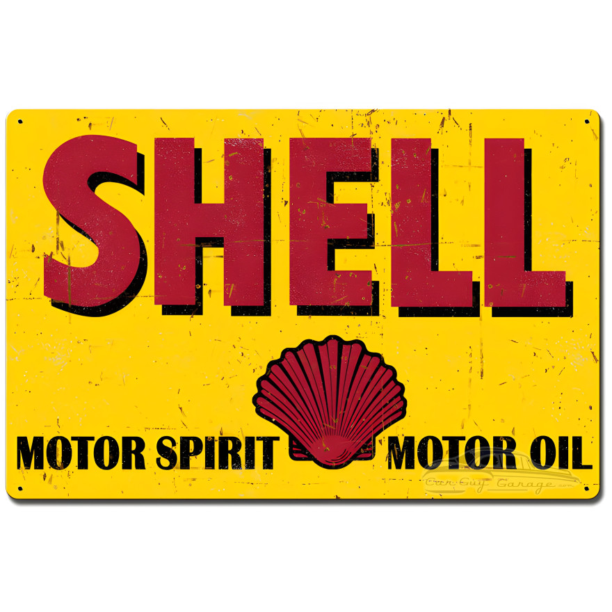 Motor Spirit Motor Oil Shell Grunge Metal Sign - 24" x 16"