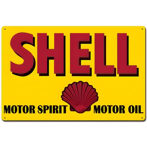Motor Spirit Motor Oil Shell Metal Sign - 24" x 16"