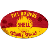 Fill Up Here Friendly Service Shell Metal Sign - 24" x 14"