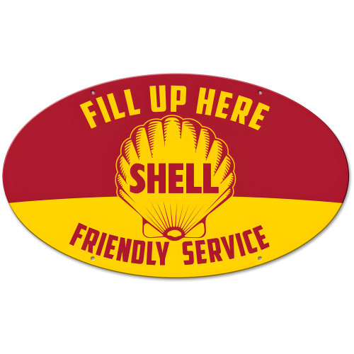 Fill Up Here Friendly Service Shell Grunge Metal Sign - 24" x 14"