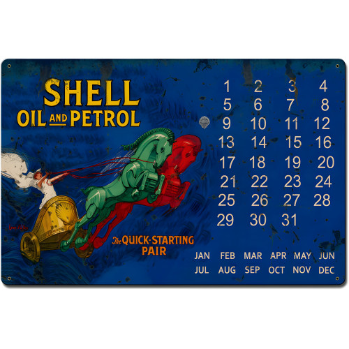 Shell Oil Petrol Quick Starting Pair Grunge Metal Sign - 16" x 24"