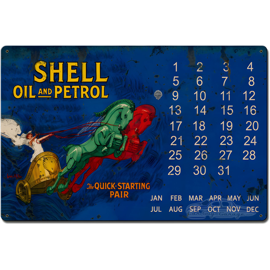 Shell Oil Petrol Quick Starting Pair Grunge Metal Sign - 16" x 24"
