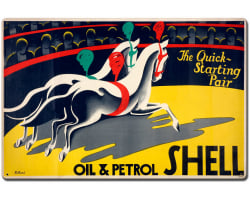 The Quick Starting Pair Shell Oil Horses Metal Sign - 24" x 16"