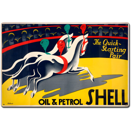 The Quick Starting Pair Shell Oil Horses Metal Sign - 24" x 16"