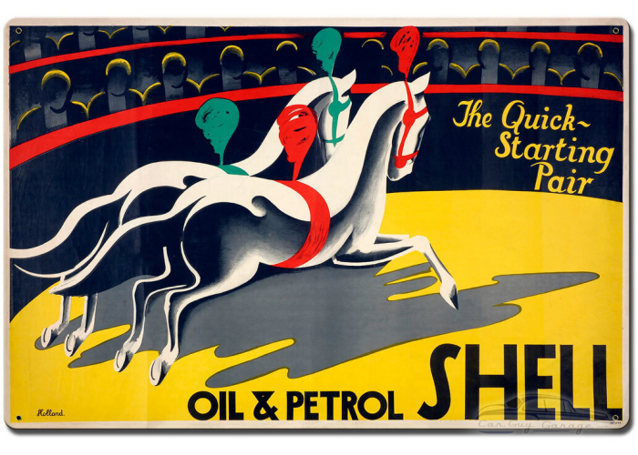 The Quick Starting Pair Shell Oil Horses Metal Sign - 24" x 16"