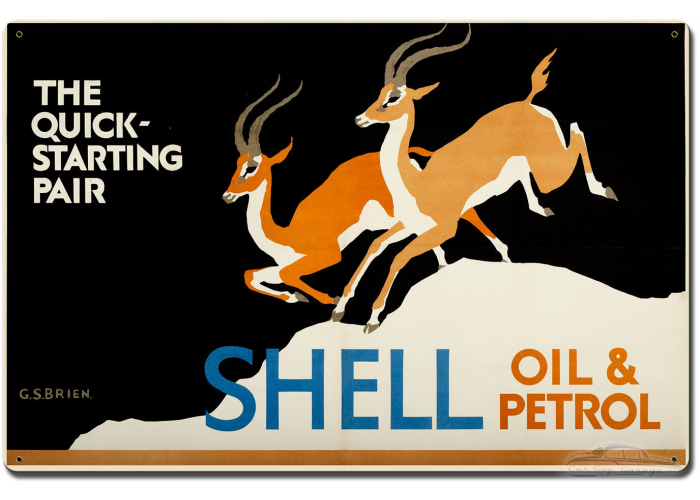 The Quick Starting Pair Shell Oil Gazelles Metal Sign - 24" x 16"