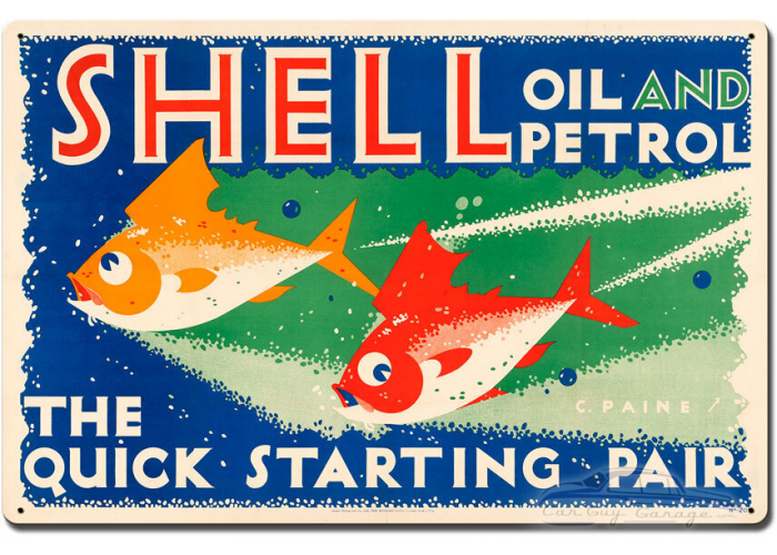 The Quick Starting Pair Shell Oil Fish Metal Sign - 24" x 16"