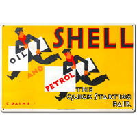The Quick Starting Pair Shell Oil Two Men Metal Sign - 24" x 16"