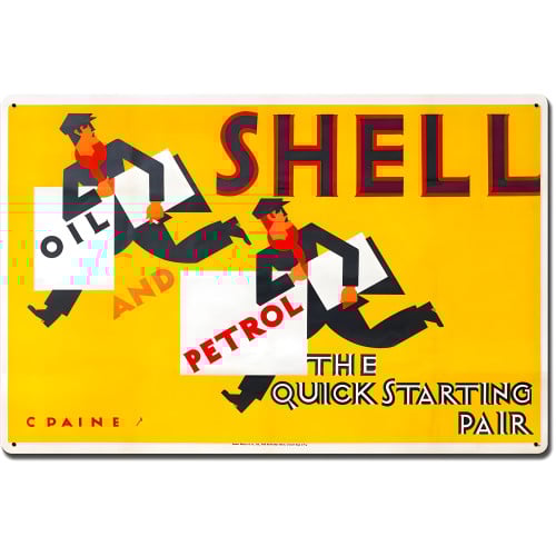 The Quick Starting Pair Shell Oil Two Men Metal Sign - 24" x 16"