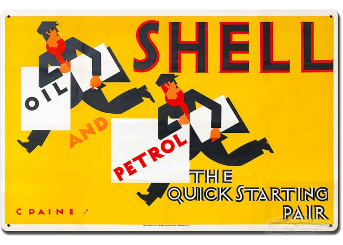 The Quick Starting Pair Shell Oil Two Men Metal Sign - 24" x 16"
