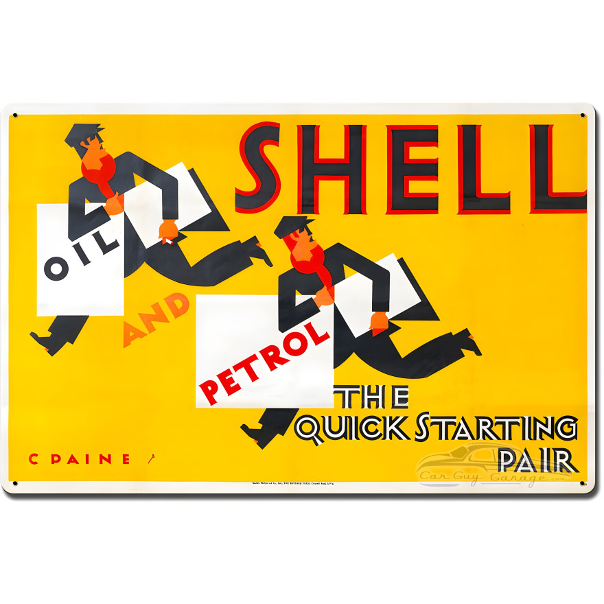 The Quick Starting Pair Shell Oil Two Men Metal Sign - 24" x 16"