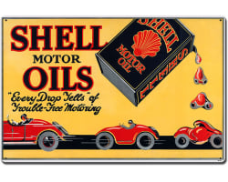 Shell Motor Oil Trouble Free Motoring Metal Sign - 24" x 16"