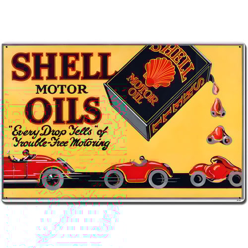 Shell Motor Oil Trouble Free Motoring Metal Sign - 24" x 16"