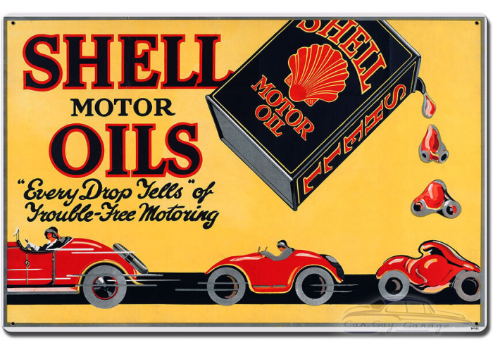 Shell Motor Oil Trouble Free Motoring Metal Sign - 24" x 16"