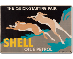 The Quick Starting Pair Shell Oil Rabbits Metal Sign - 24" x 16"