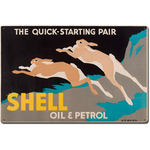 The Quick Starting Pair Shell Oil Rabbits Metal Sign - 24" x 16"