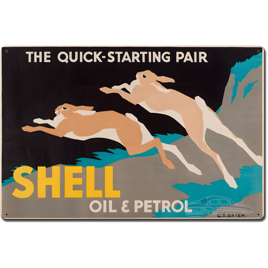The Quick Starting Pair Shell Oil Rabbits Metal Sign - 24" x 16"