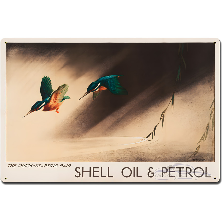 The Quick Starting Pair Shell Oil Hummingbirds Metal Sign - 24" x 16"