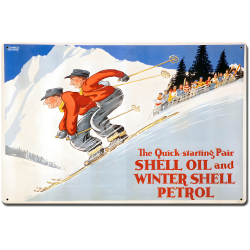 The Quick Starting Pair Shell Oil Ski Metal Sign - 24" x 16"