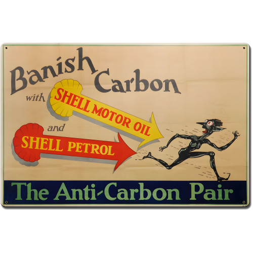 Banish Carbon Shell Motor Oil Metal Sign - 24" x 16"