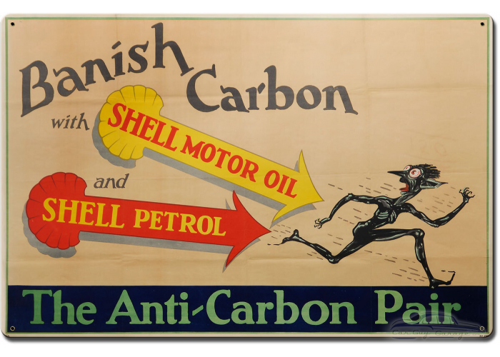 Banish Carbon Shell Motor Oil Metal Sign