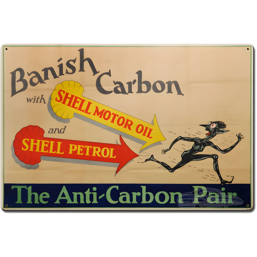 Banish Carbon Shell Motor Oil Metal Sign - 24" x 16"