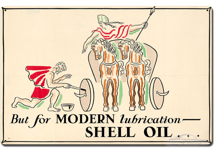 But Modern Lubrication Shell Oil Metal Sign - 24" x 16"
