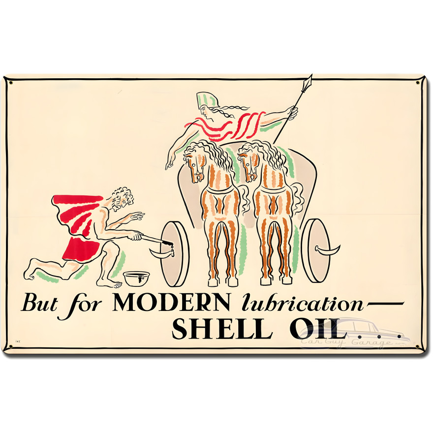 But Modern Lubrication Shell Oil Metal Sign - 24" x 16"