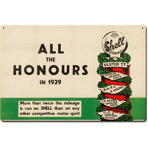 Shell All the Honors 1929 Metal Sign - 24" x 16"