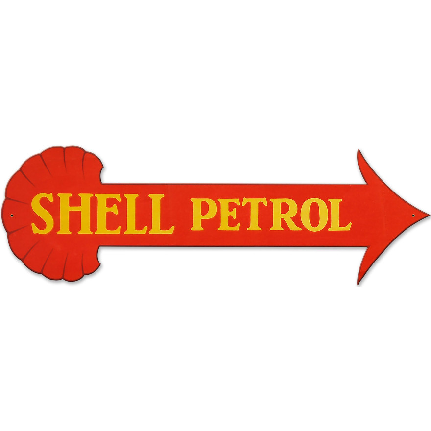 Shell Petrol Arrow Metal Sign - 31" x 11"
