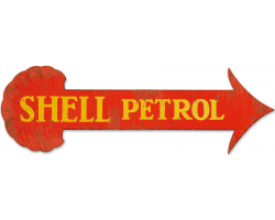Shell Petrol Arrow Grunge Metal Sign - 31" x 11"
