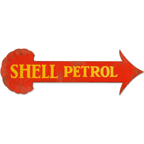 Shell Petrol Arrow Grunge Metal Sign - 31" x 11"