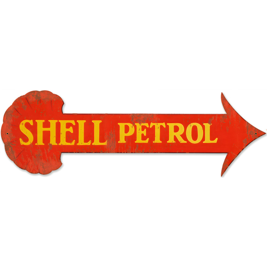Shell Petrol Arrow Grunge Metal Sign - 31" x 11"